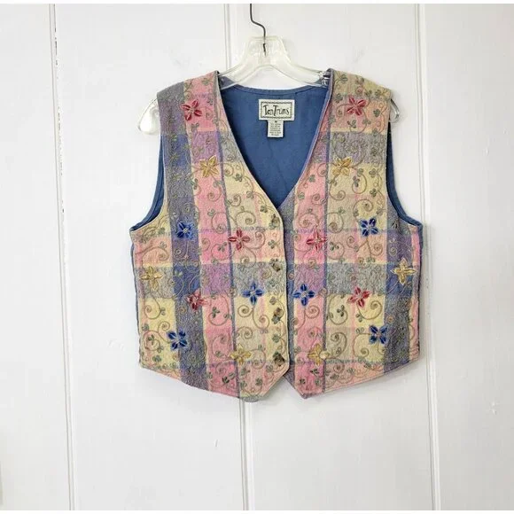 TanTrums 1990s Floral Embroidered Vest - Picture 4 of 5